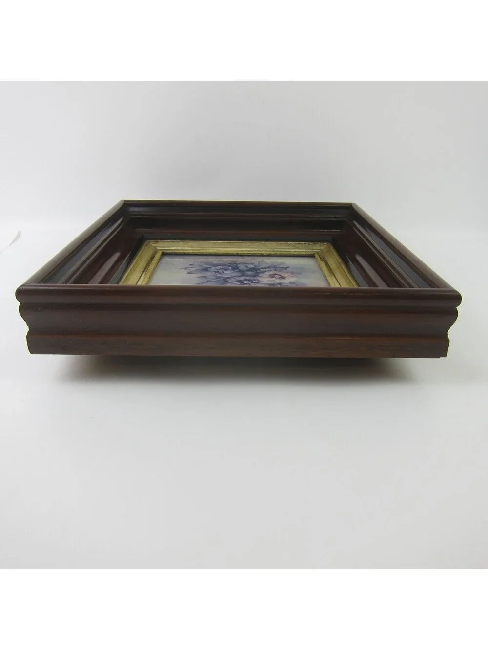 Antique Victorian Deep Picture Frame Wood Gold Gilt Sonie Ames Flower Print